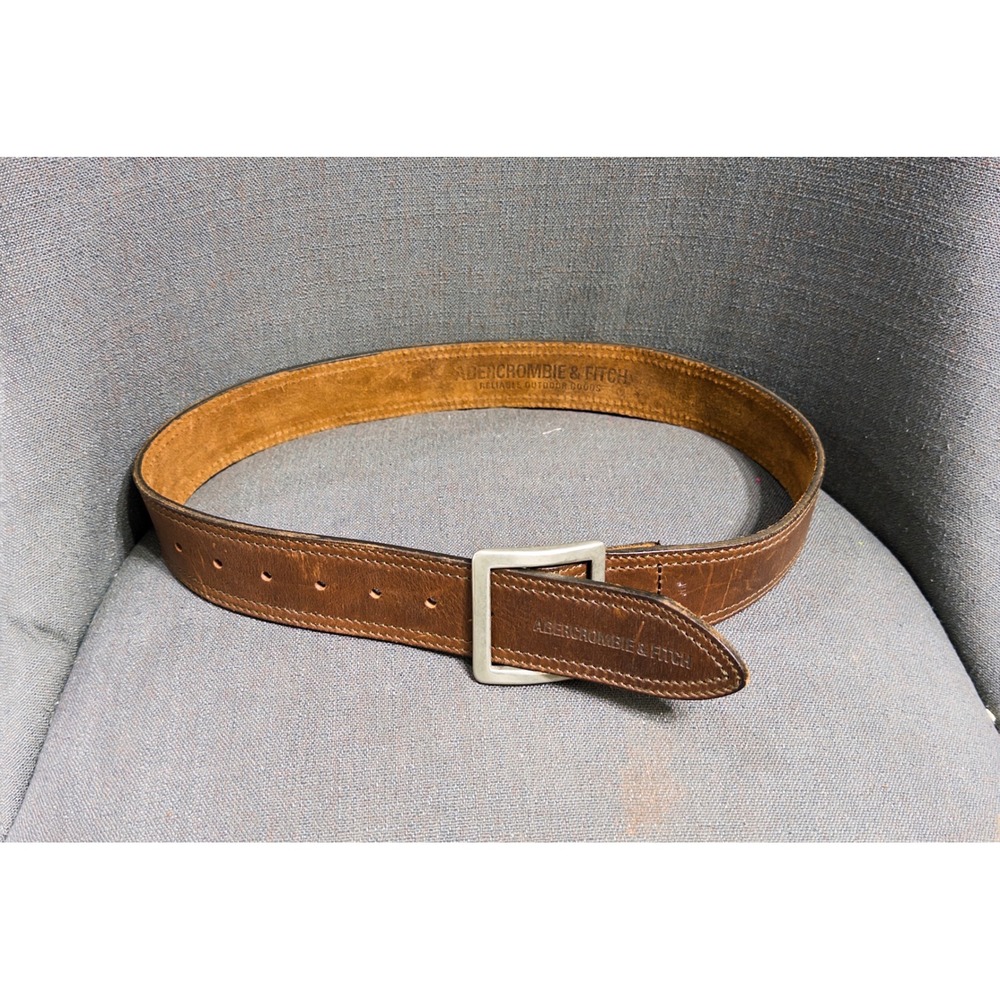 Abercrombie & Fitch Men's Leather Belt sz 30 Solid Brass buckle workwear rugged